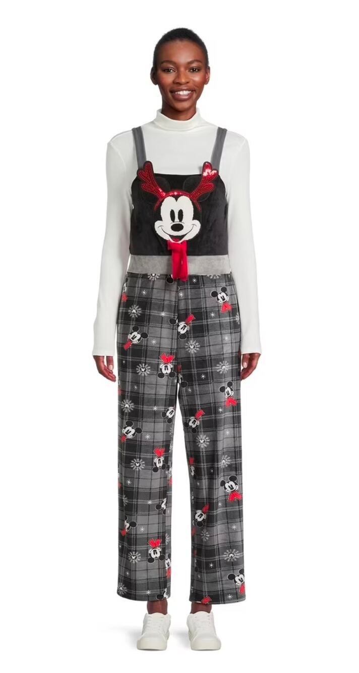 Disney Mickey Mouse Velour Jumpsuit Overalls Holiday Christmas